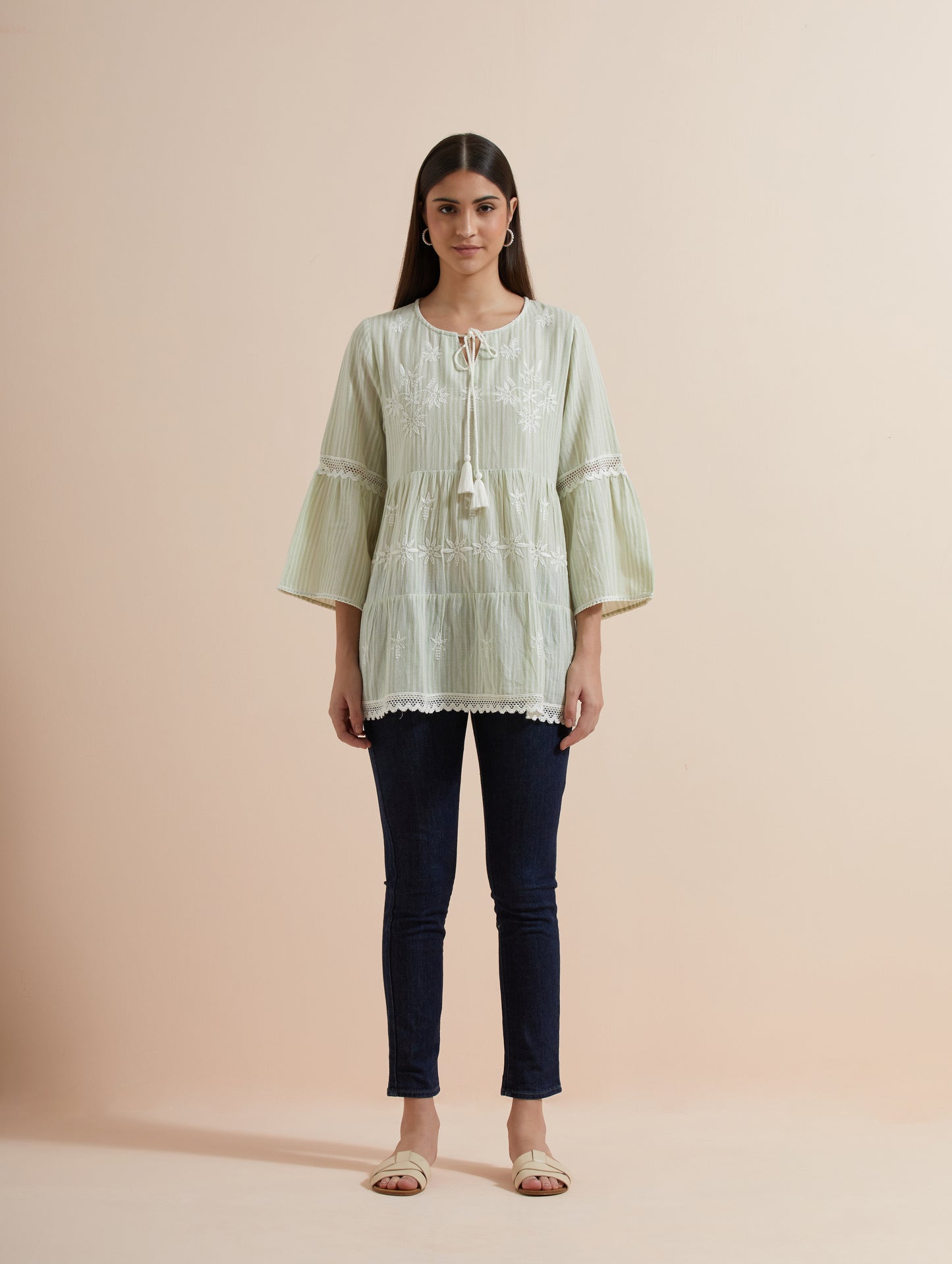 Women's Green Striped Cotton Top By Room9 The Popup Store