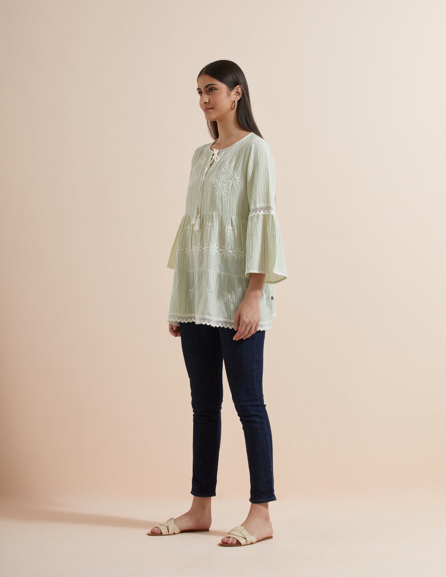 Women's Green Striped Cotton Top By Room9 The Popup Store