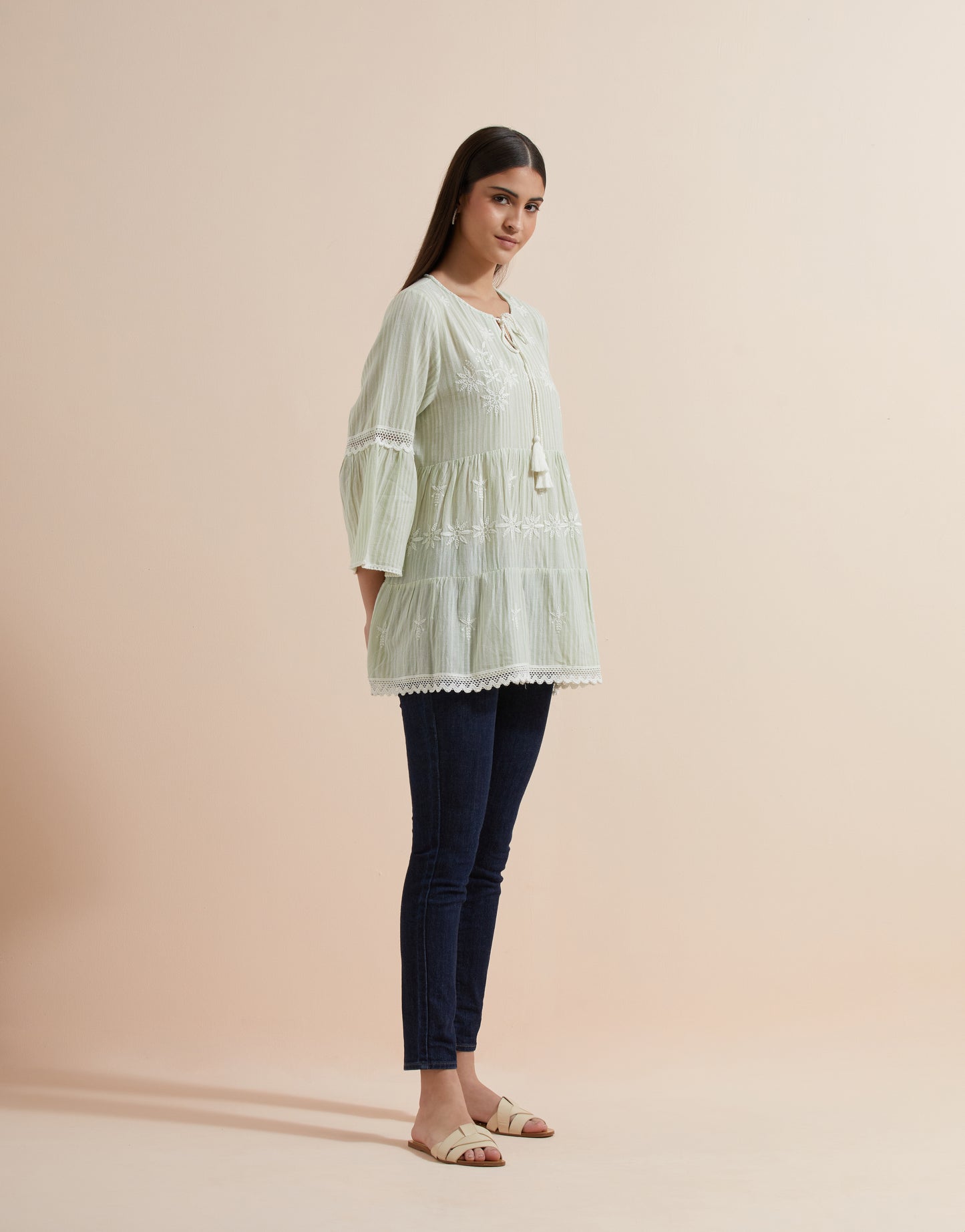 Women's Green Striped Cotton Top By Room9 The Popup Store