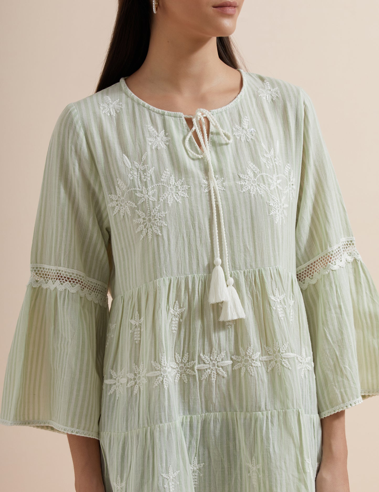Women's Green Striped Cotton Top By Room9 The Popup Store