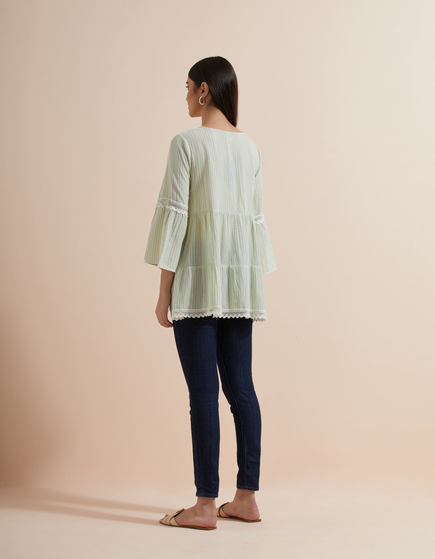 Women's Green Striped Cotton Top By Room9 The Popup Store