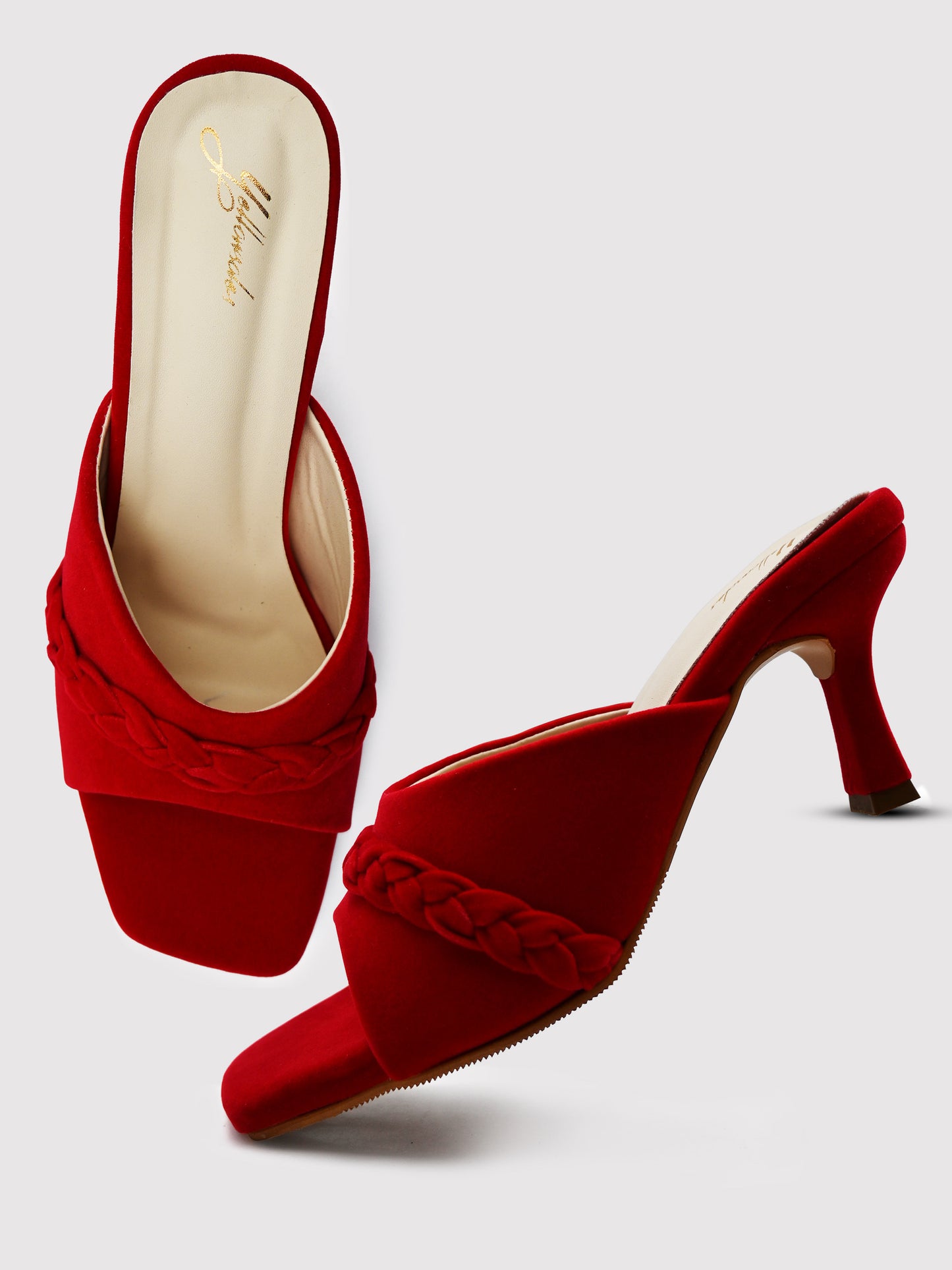 Women's Red Braid Heels By Room9 The Popup Store