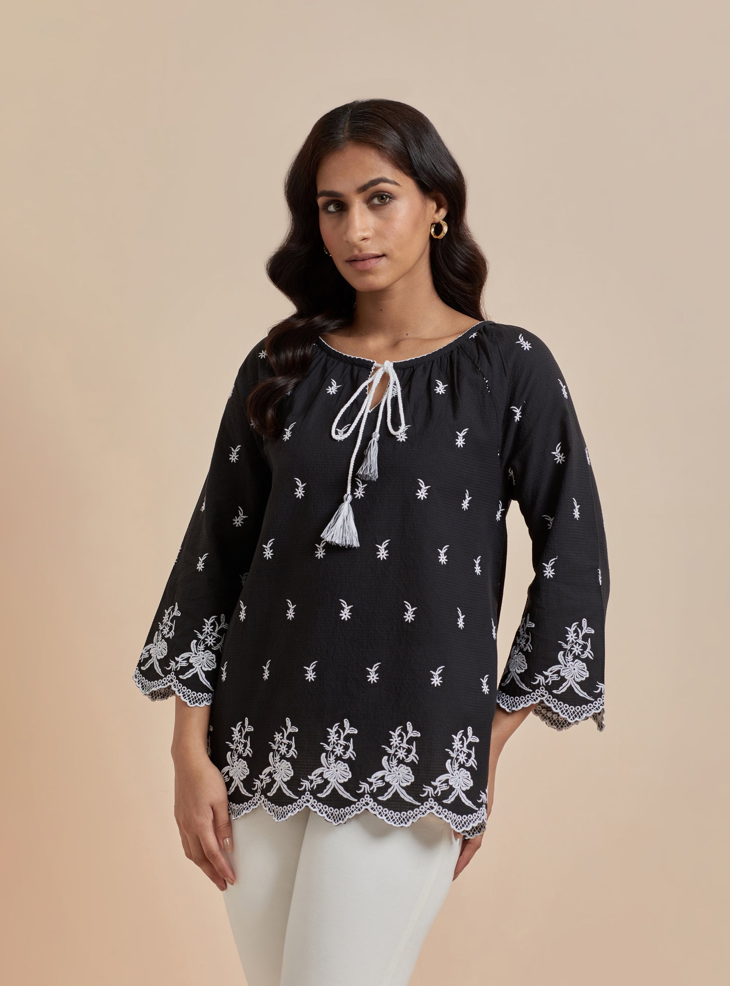 Women's Black Printed Top With Front Knot By Room9 The Popup Store