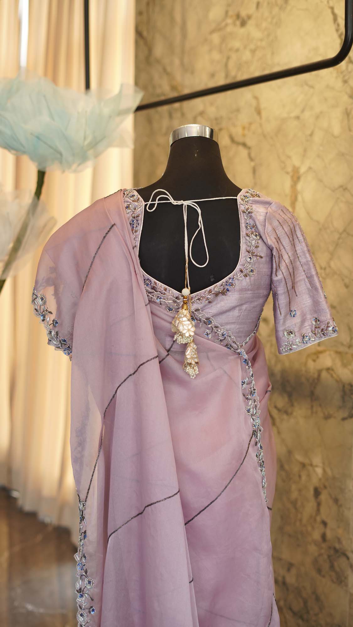 Women's Lilac Organza Saree By Room9 The Popup Store