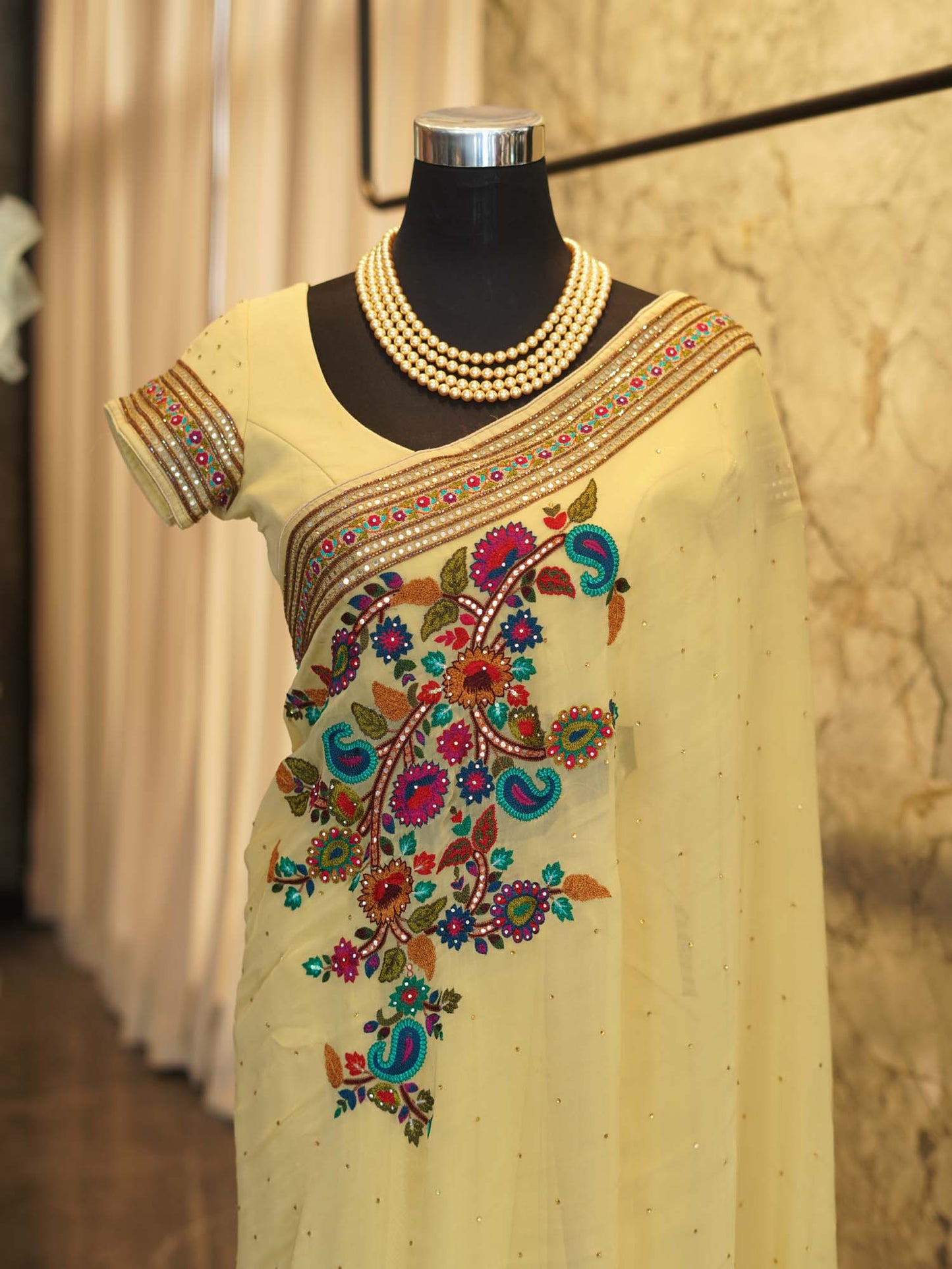 Women's Floral Woolen Embroidered Saree By Room9 The Popup Store