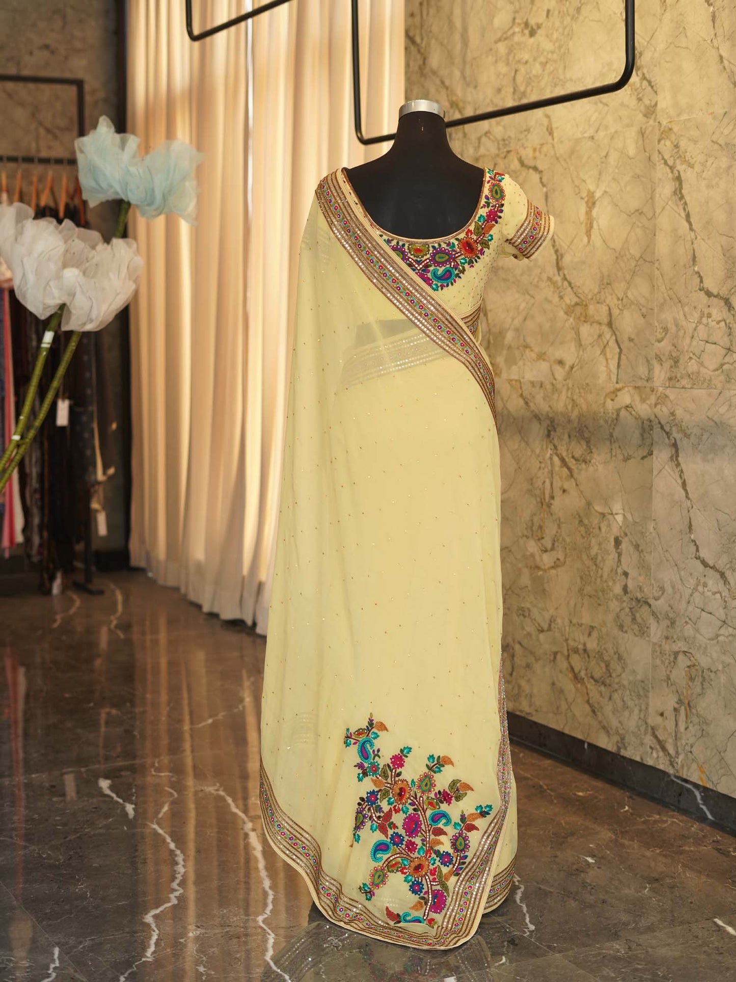 Women's Floral Woolen Embroidered Saree By Room9 The Popup Store