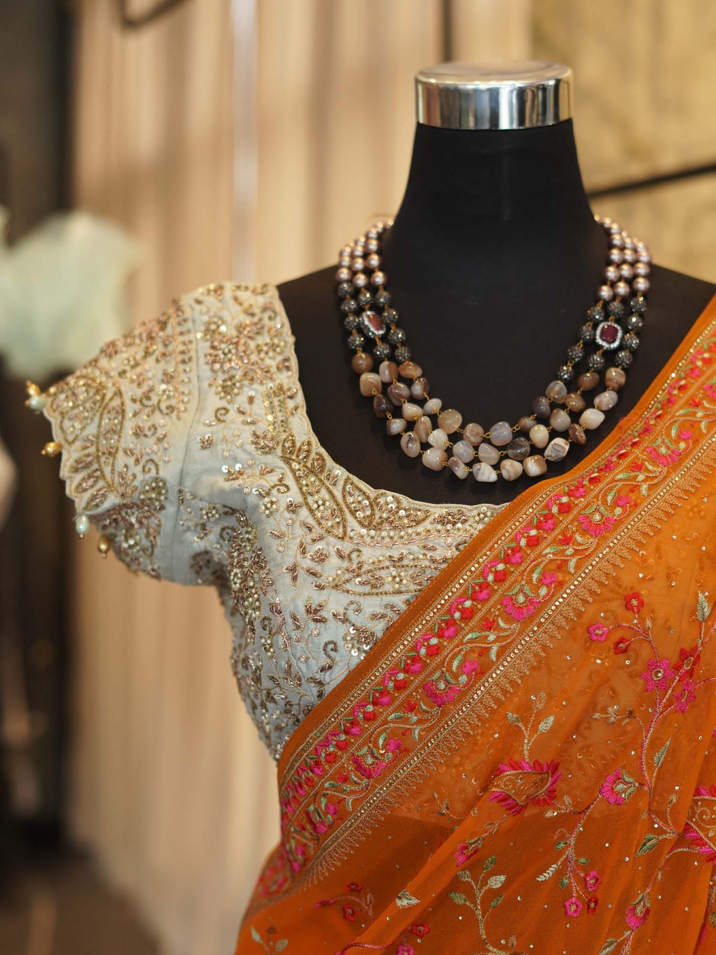 Women's Orange Half & Half Embroidered Saree By Room9 The Popup Store