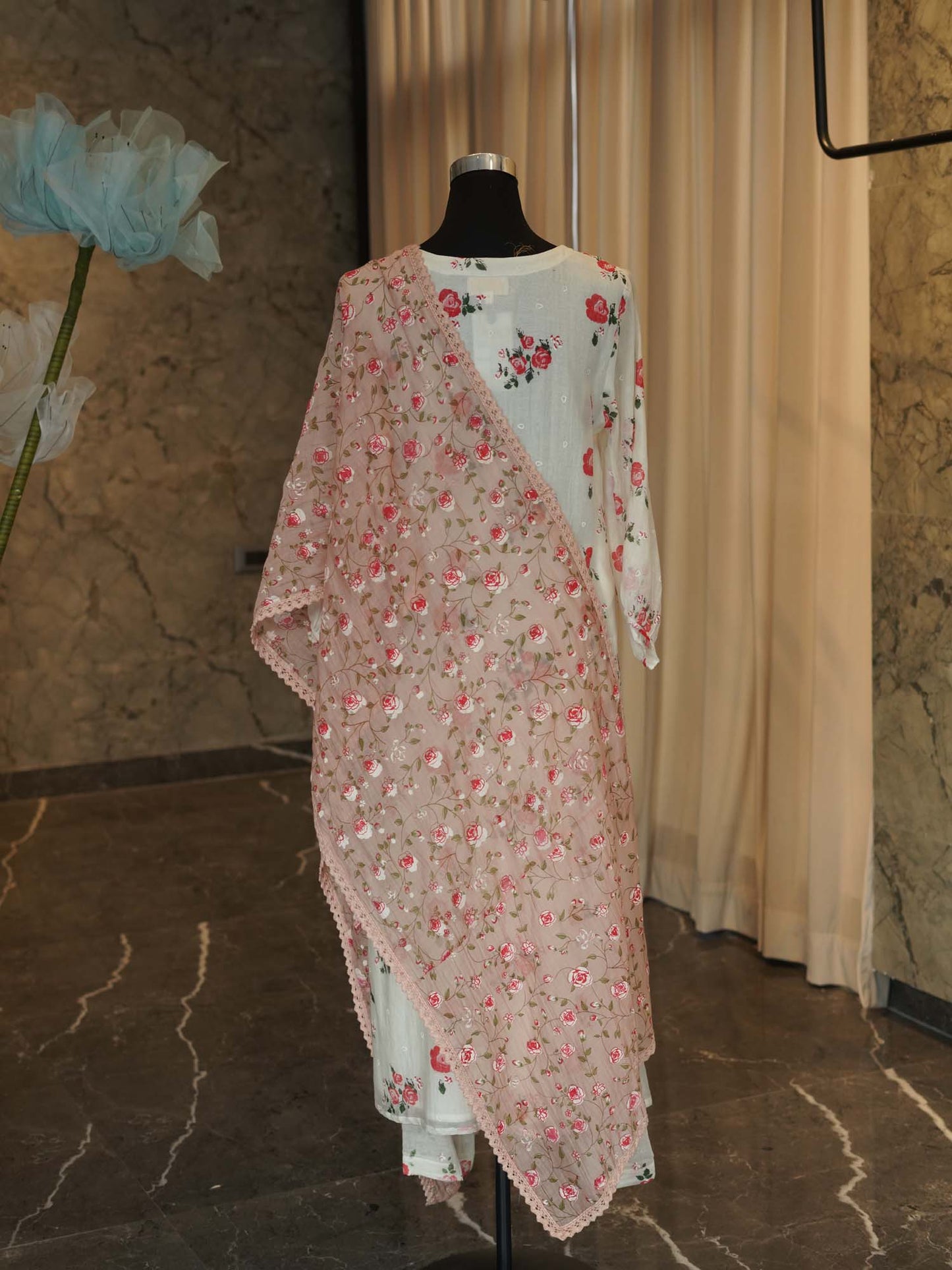 Women's Blooms in Ivory: Floral Bliss Kurta Set By Room9 The Popup Store