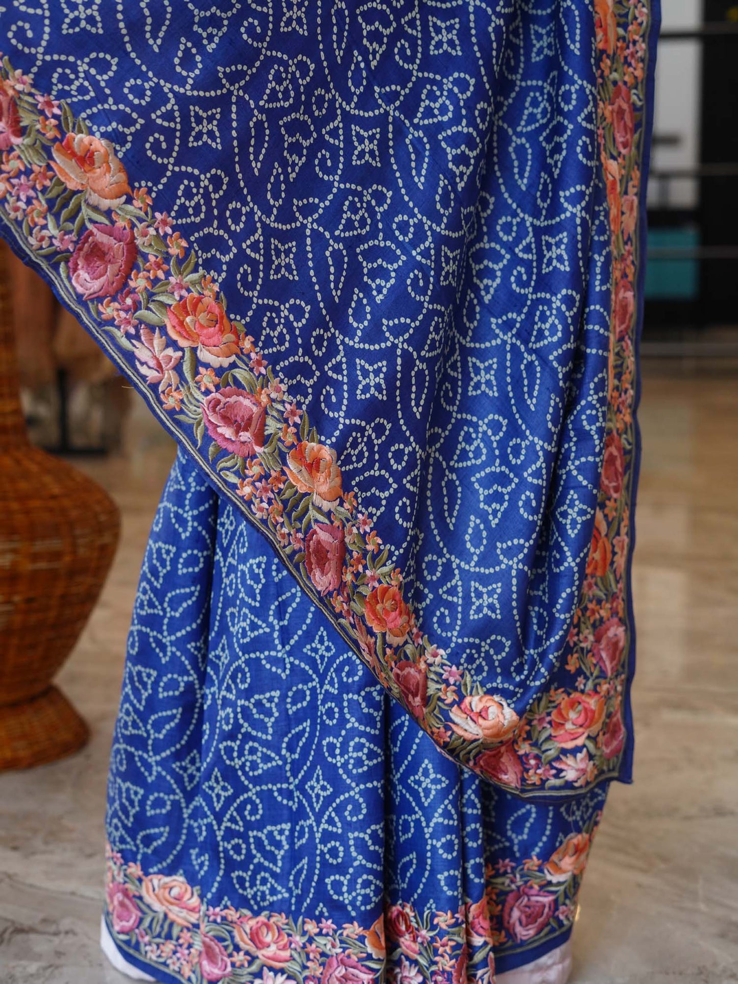 Women's Azure Blossom Tapestry Saree By Room9 The Popup Store