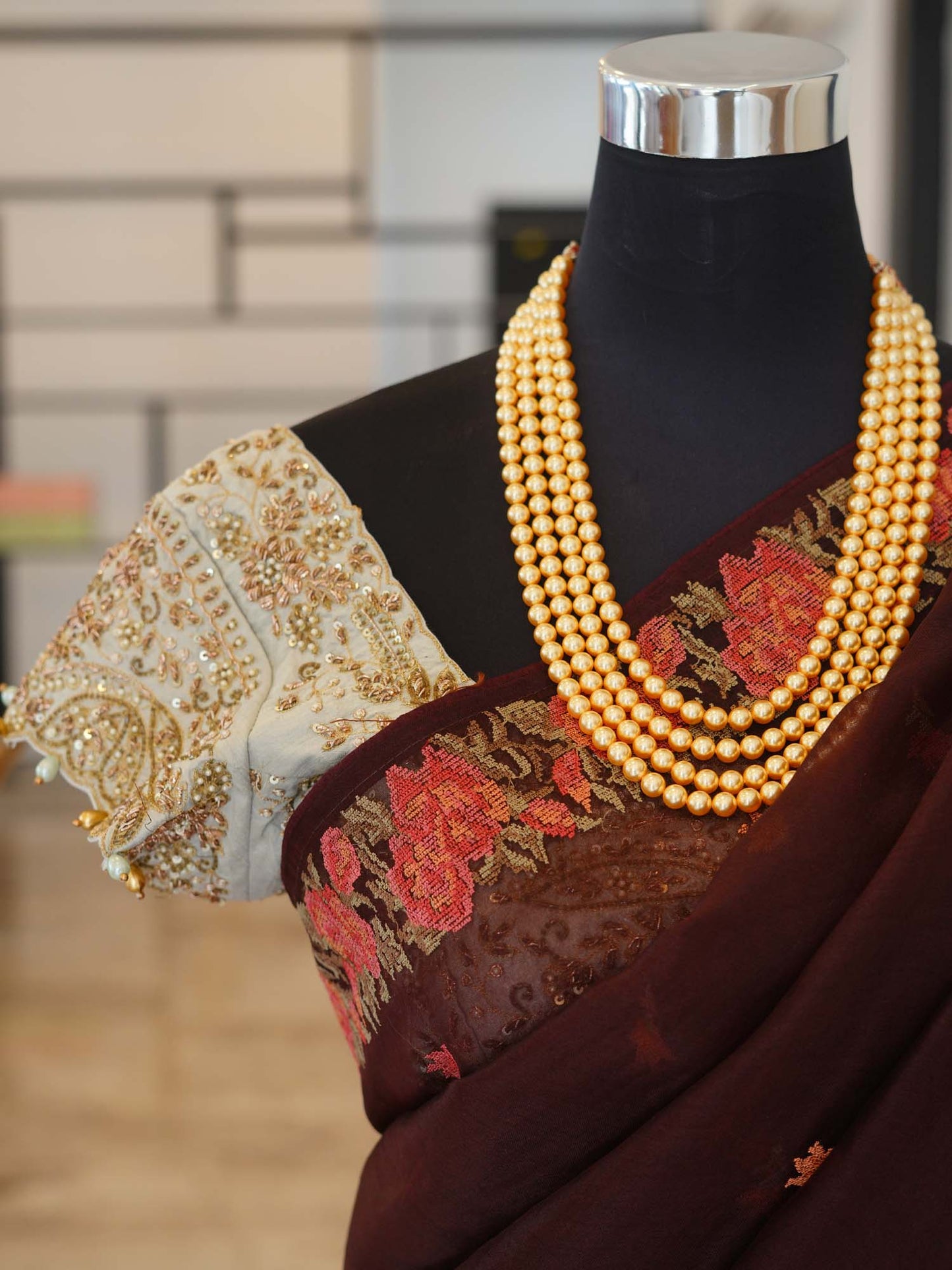 Women's Burgundy Blossom Tapestry Saree By Room9 The Popup Store
