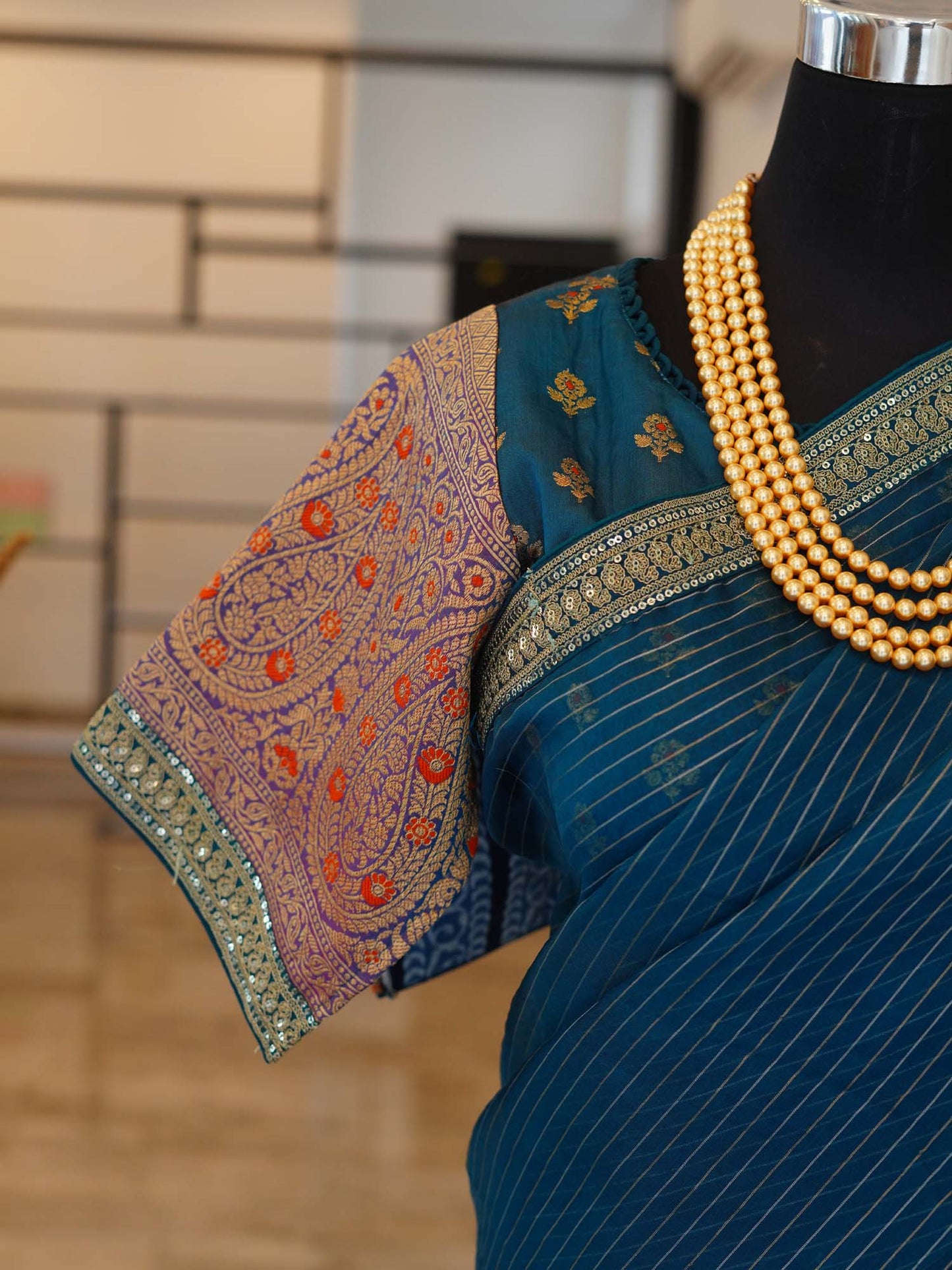 Women's Azure Striped Whispers Saree By Room9 The Popup Store