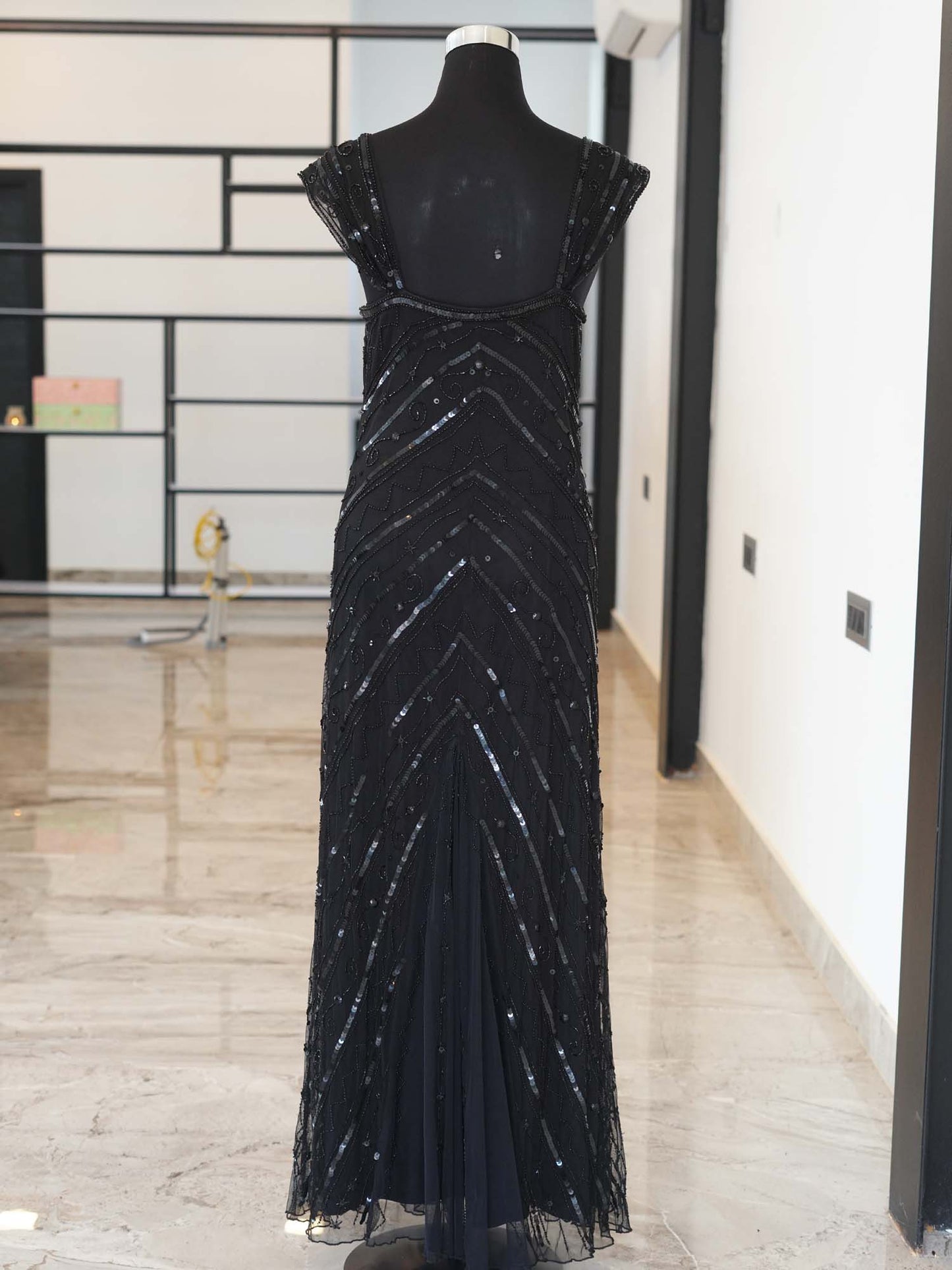 Women's Obsidian Glamour Fish-Cut Sequin Gown with Cascading Sleeves By Room9 The Popup Store