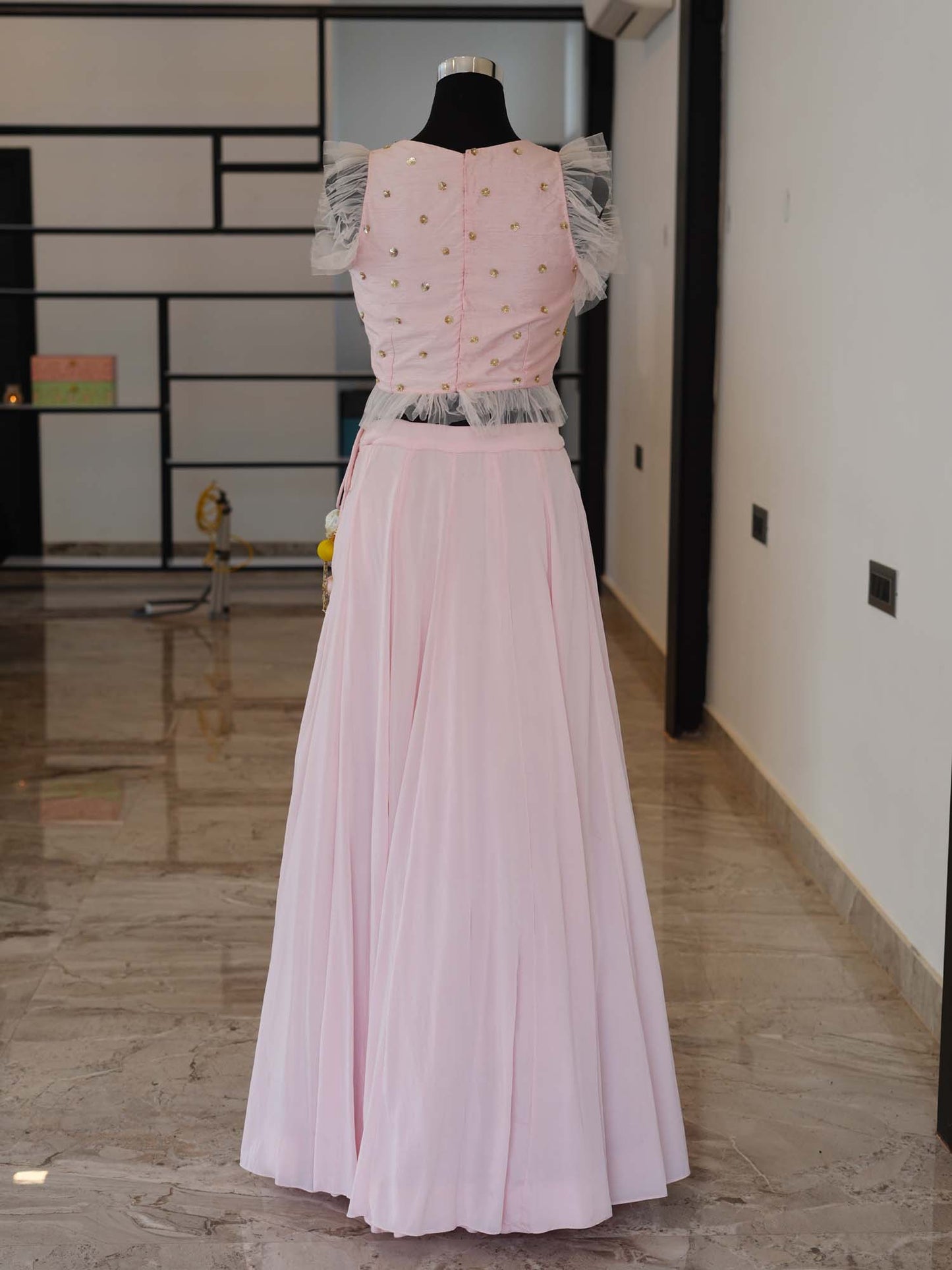 Women's Blush Bloom Lehenga with Gold Embroidery By Room9 The Popup Store