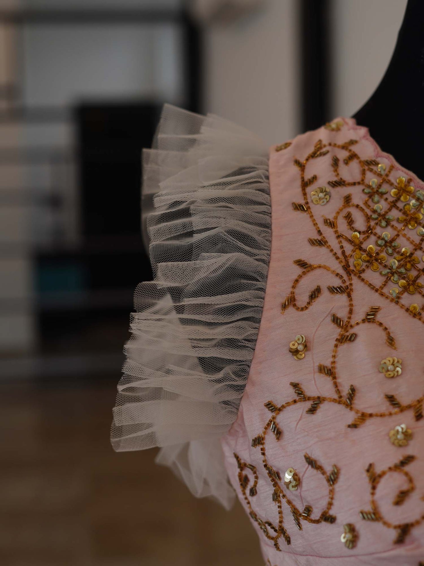 Women's Blush Bloom Lehenga with Gold Embroidery By Room9 The Popup Store