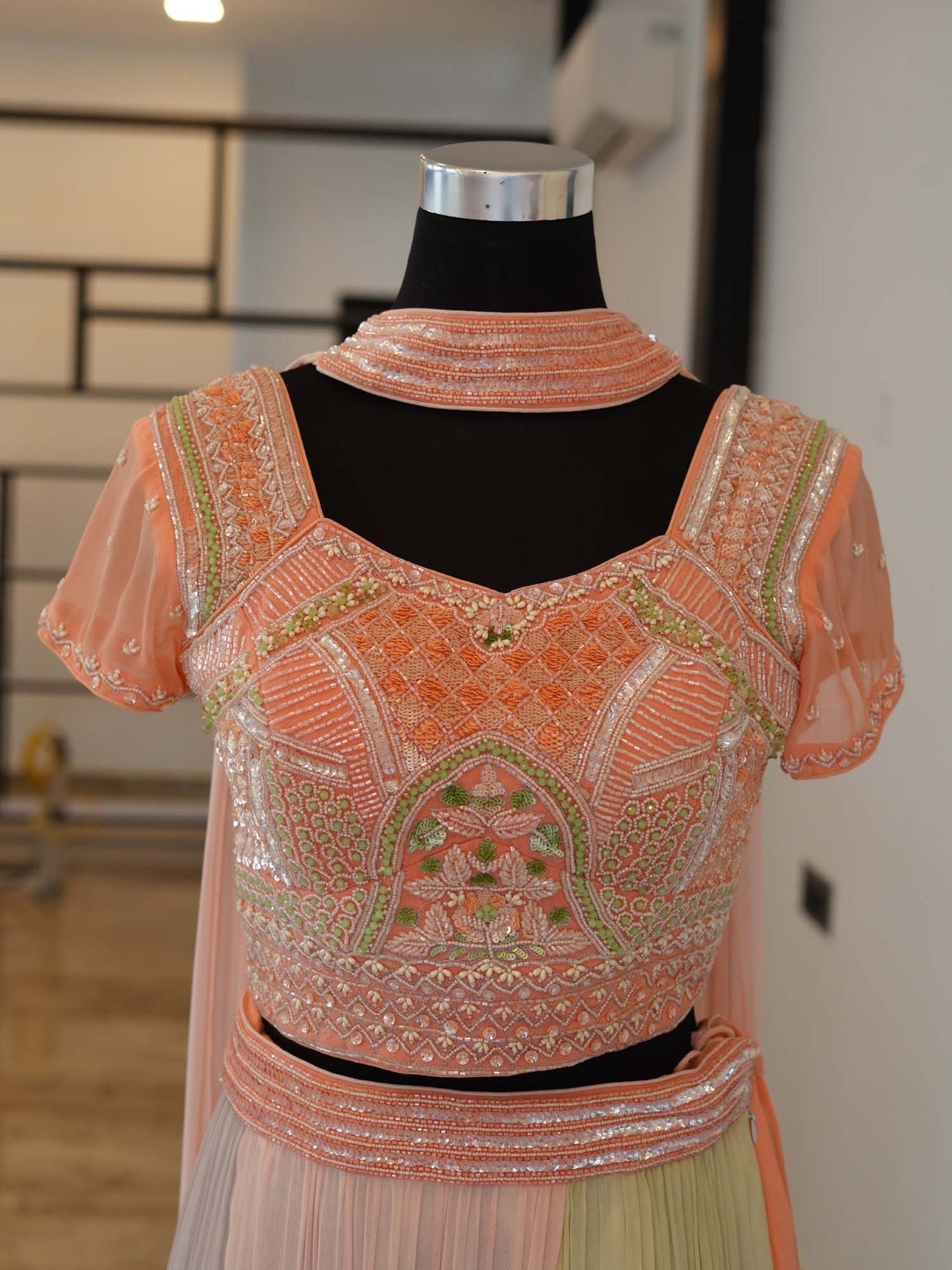 Women's Peach Mirage Splendor Lehenga By Room9 The Popup Store