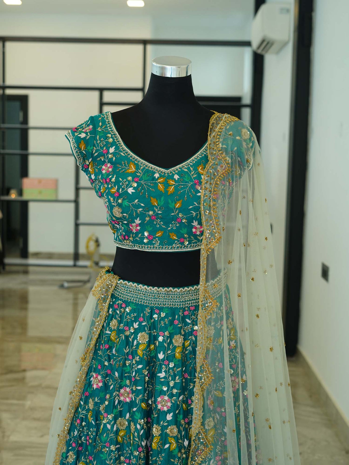 Women's Sapphire Serenity Embroidered Lehenga By Room9 The Popup Store