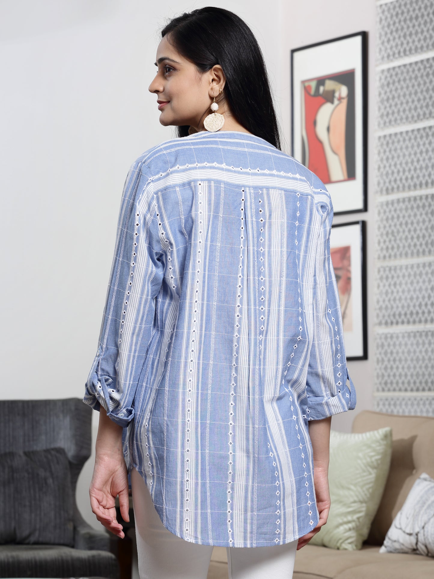 Women's Blue Embroidered High-Low Tunic By Room9 The Popup Store