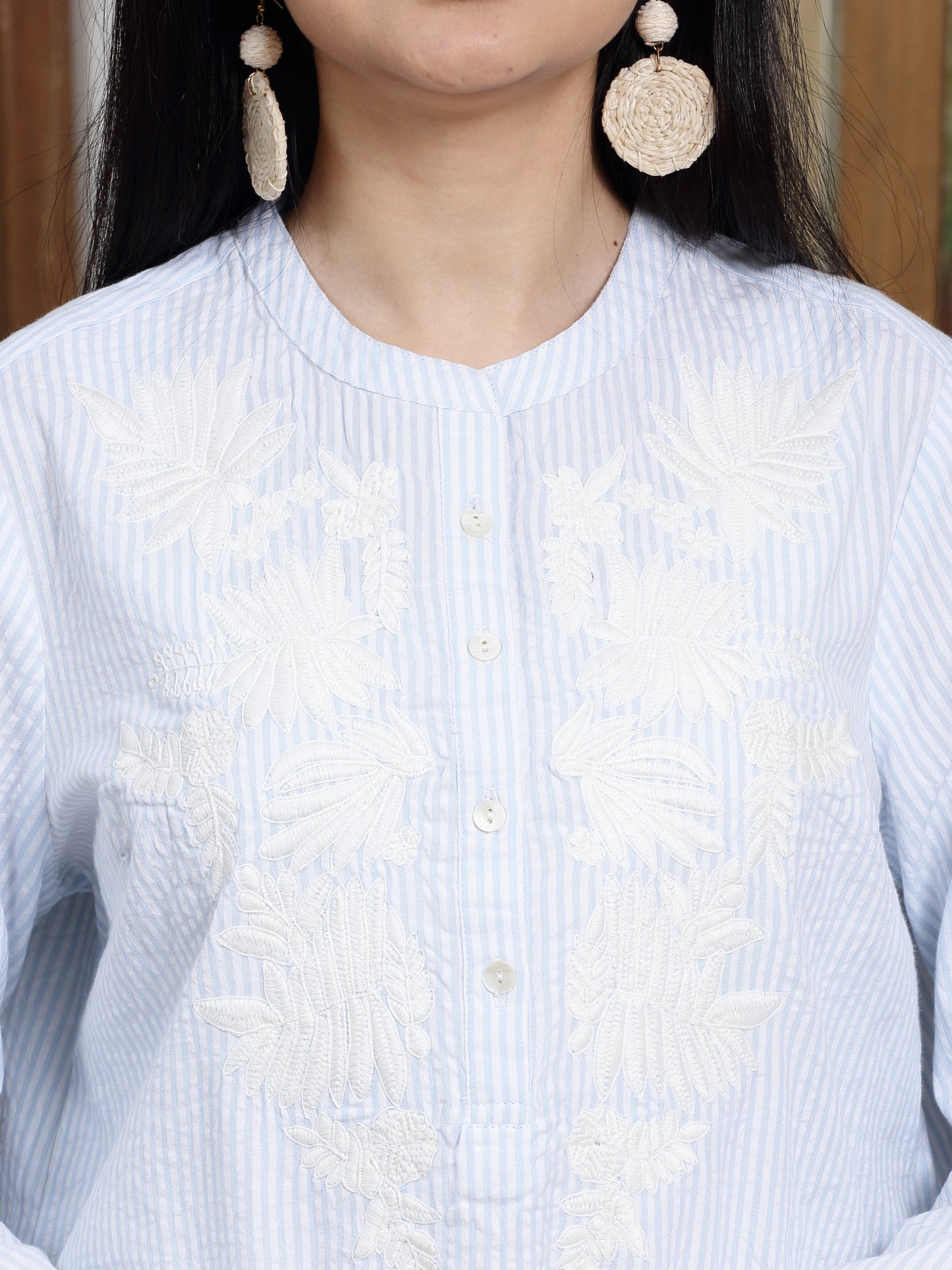 Women's Aqua Stripe Cotton Tunic By Room9 The Popup Store
