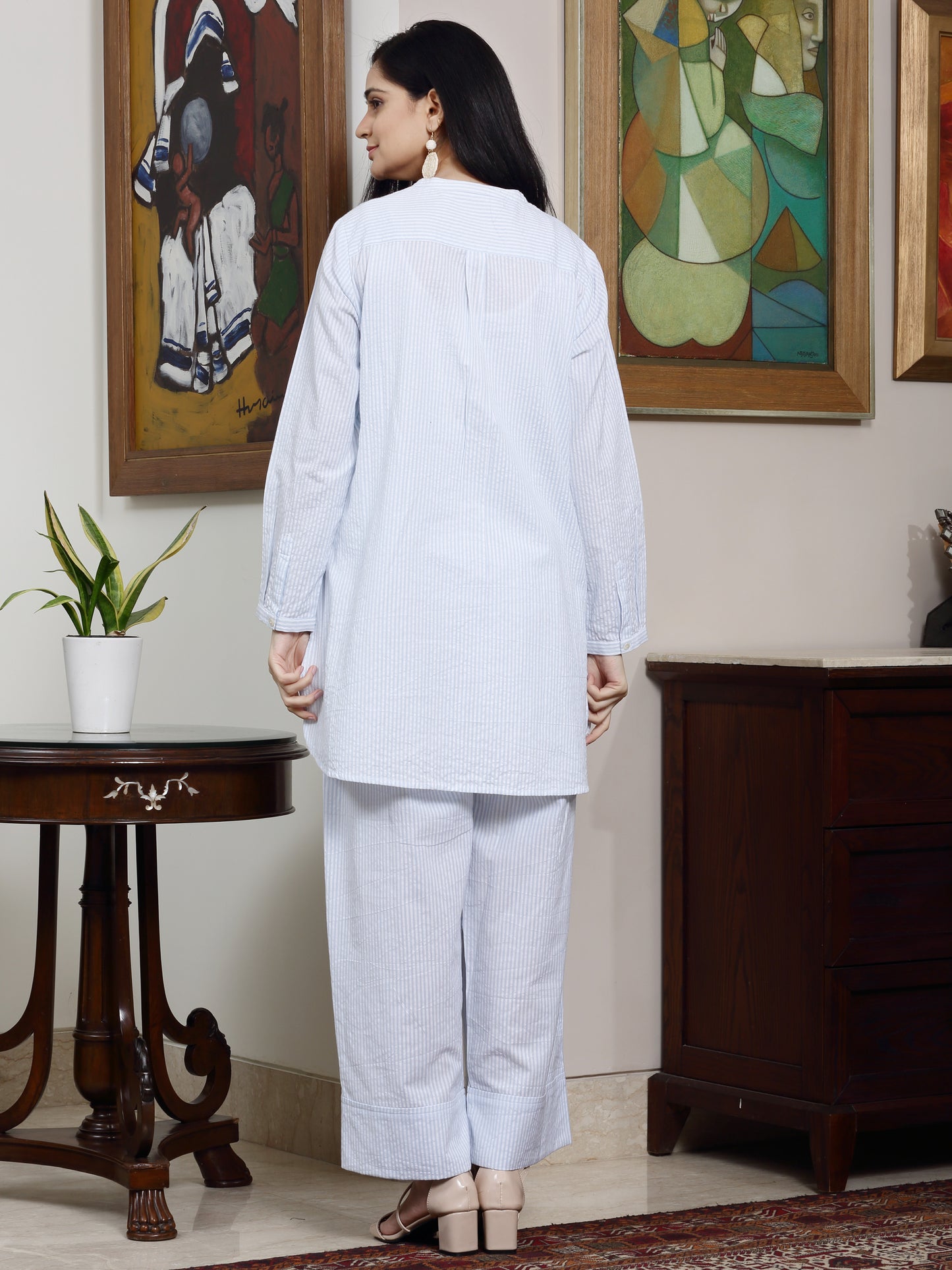 Women's Aqua Stripe Cotton Tunic By Room9 The Popup Store
