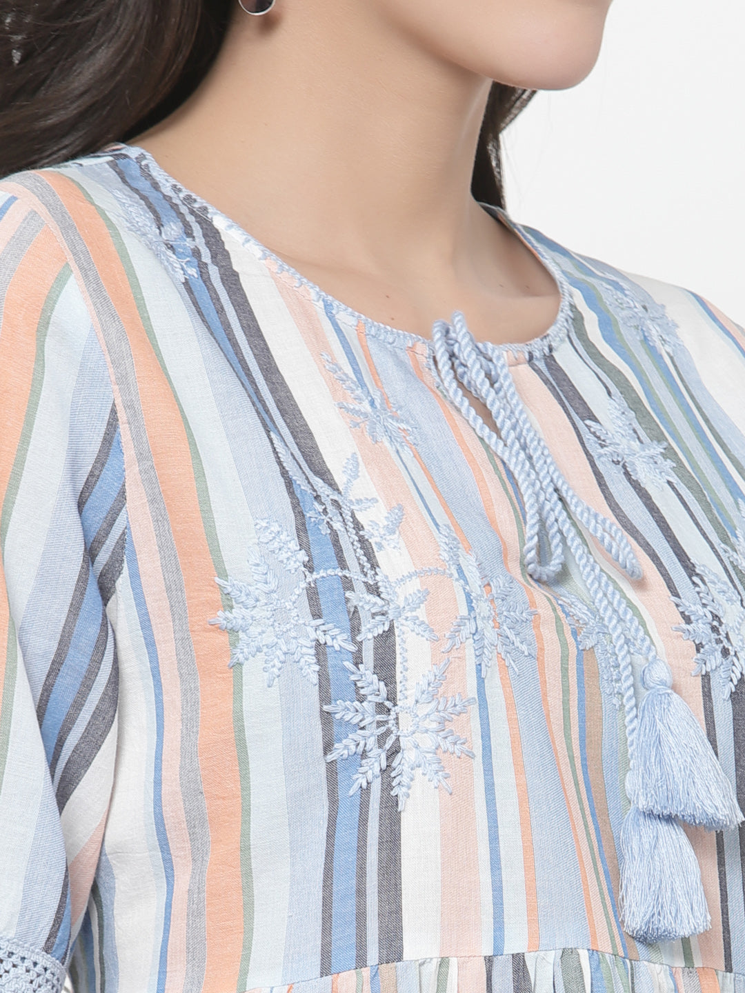 Women's Multi Striped Embroidered Top With Bell Sleeves By Room9 The Popup Store