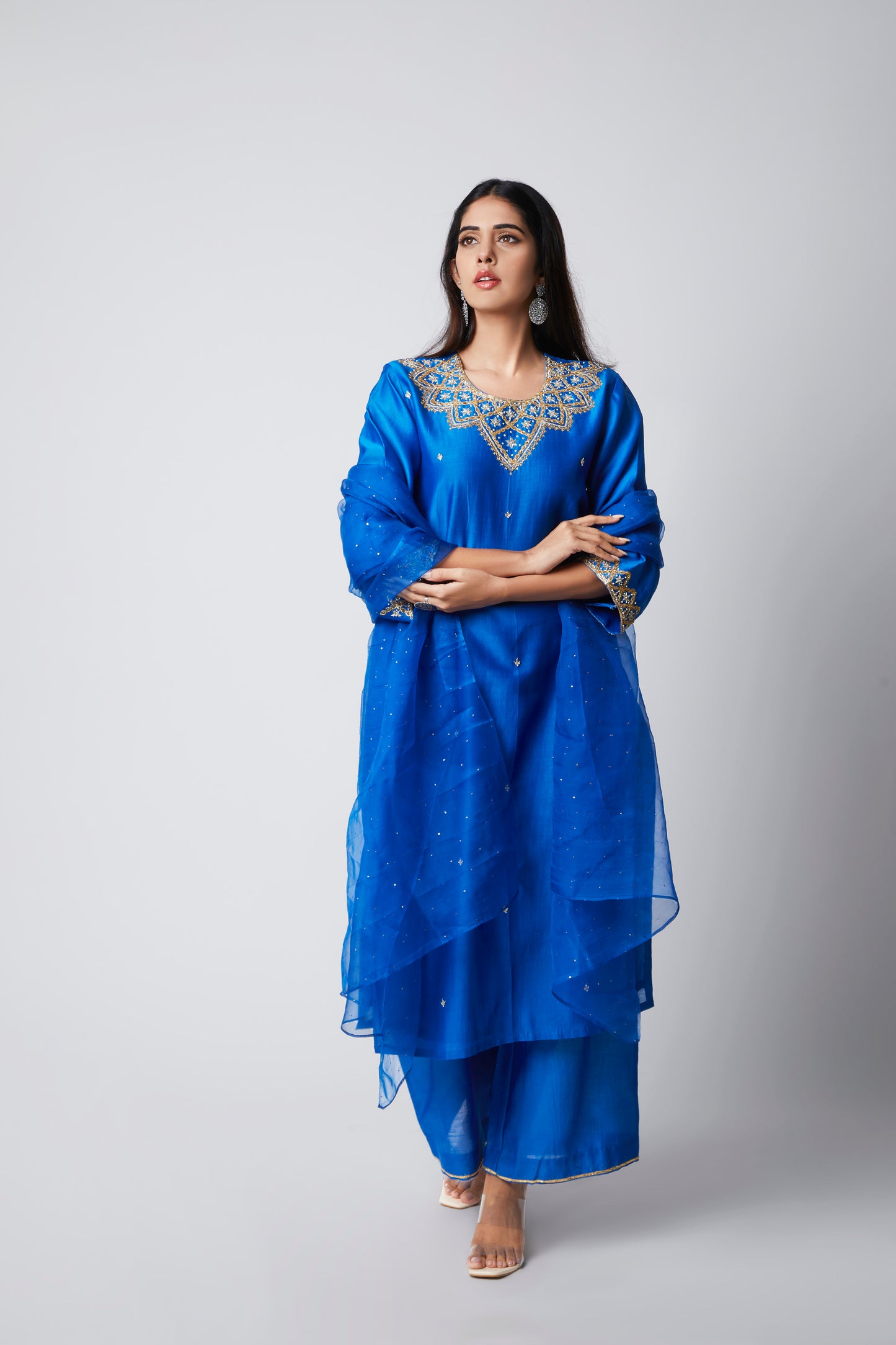 Women's Royal Blue Regalia Handcrafted Chanderi Suit Set By Room9 The Popup Store