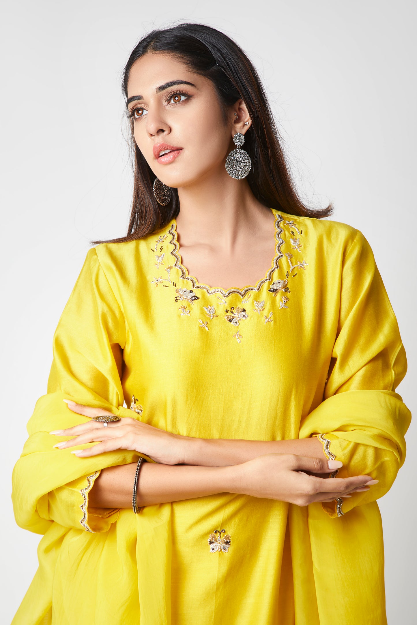 Women's Golden Sunburst Handcrafted Yellow Chanderi SuitSet By Room9 The Popup Store