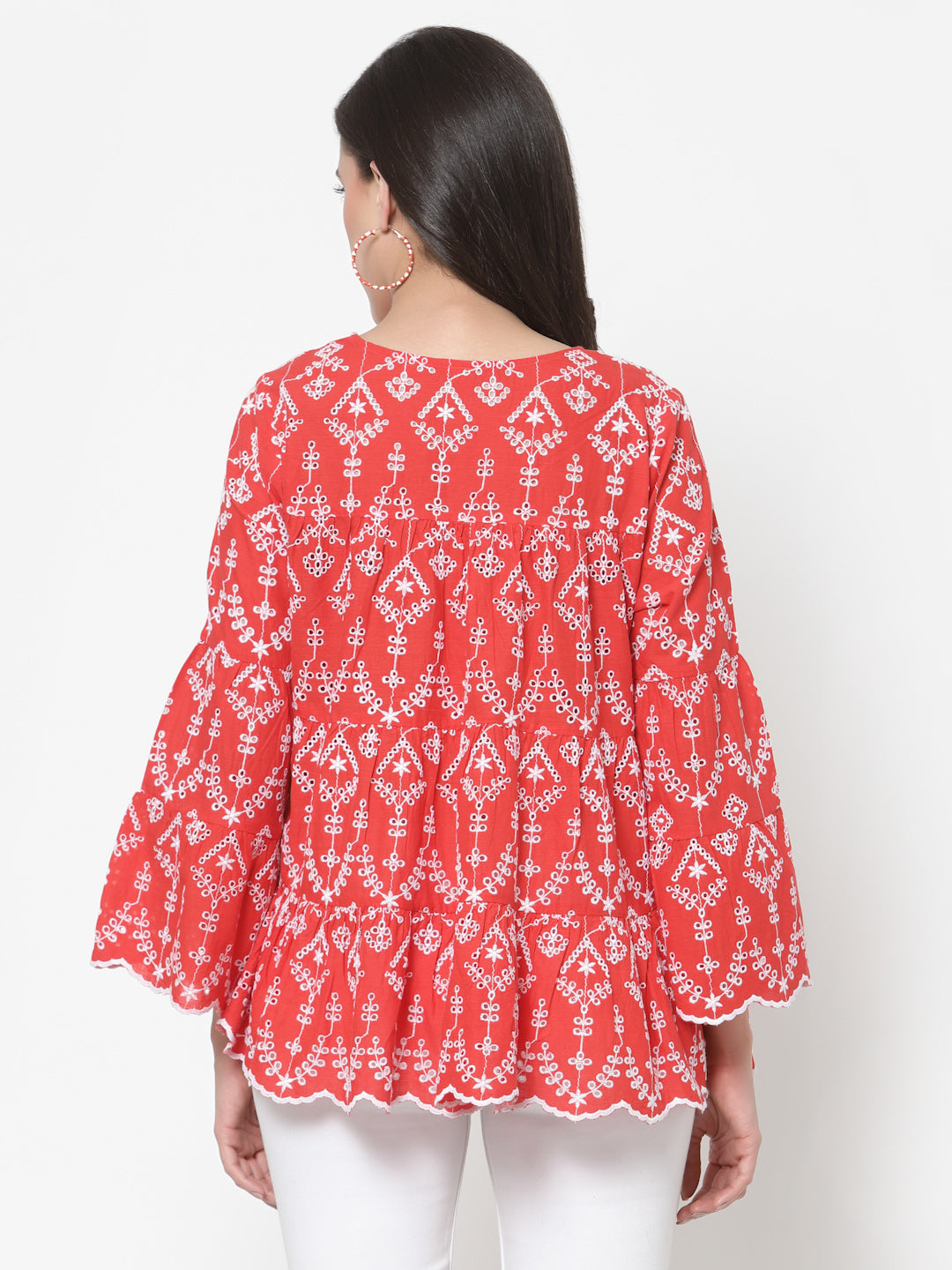 Women's Red Cotton Ethnic Embroidered Peplum Top By Room9 The Popup Store