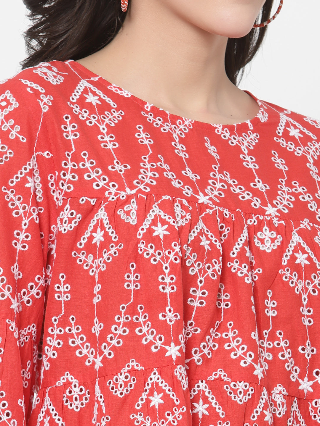 Women's Red Cotton Ethnic Embroidered Peplum Top By Room9 The Popup Store