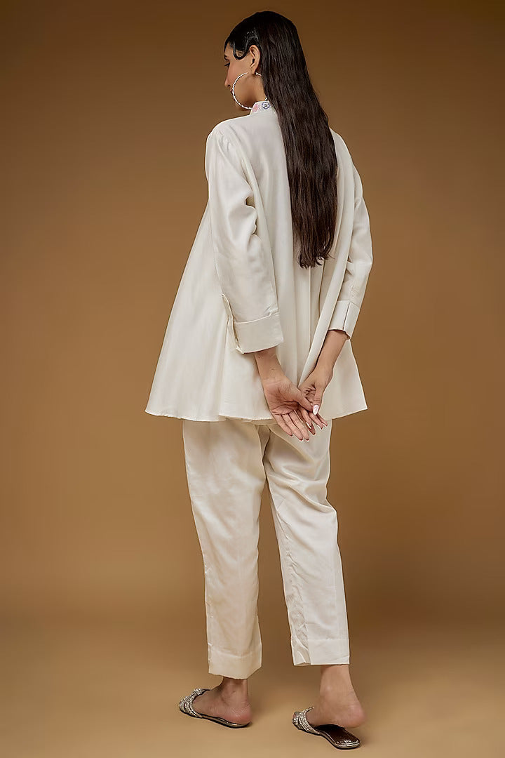 Women's Pink Pure Habutai Silk Embroidered Co-Ord Set By Room9 The Popup Store