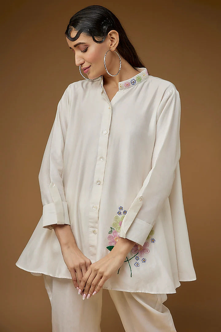 Women's Pink Pure Habutai Silk Embroidered Co-Ord Set By Room9 The Popup Store