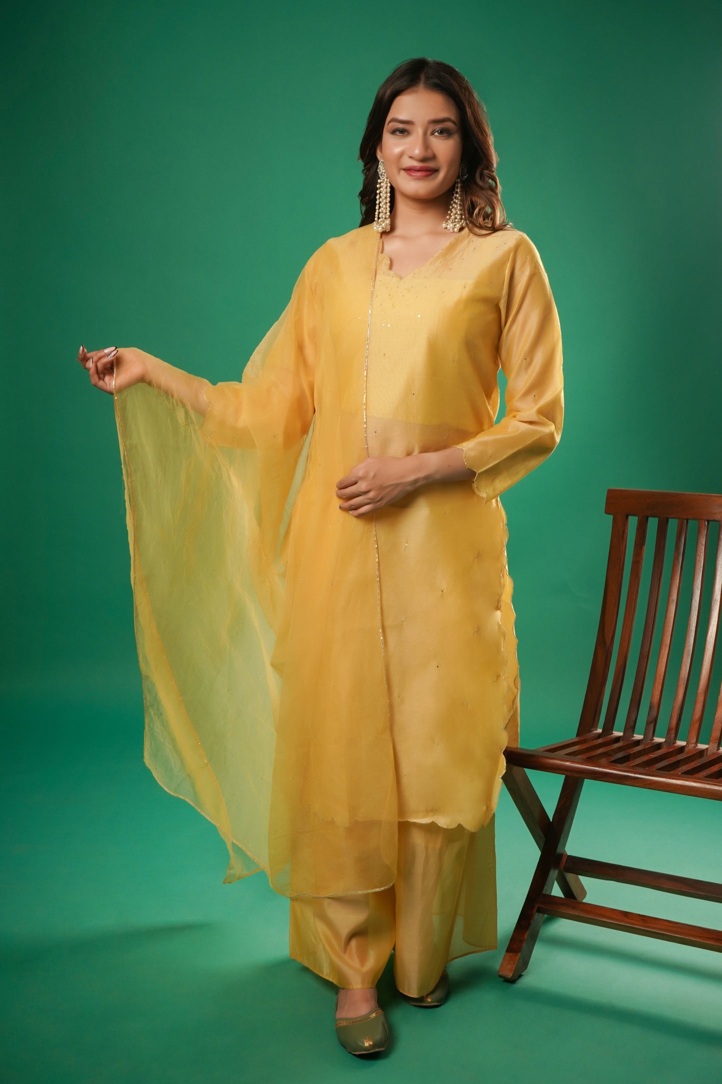Women's Yellow Chanderi Cotton Suit Set By Room9 The Popup Store