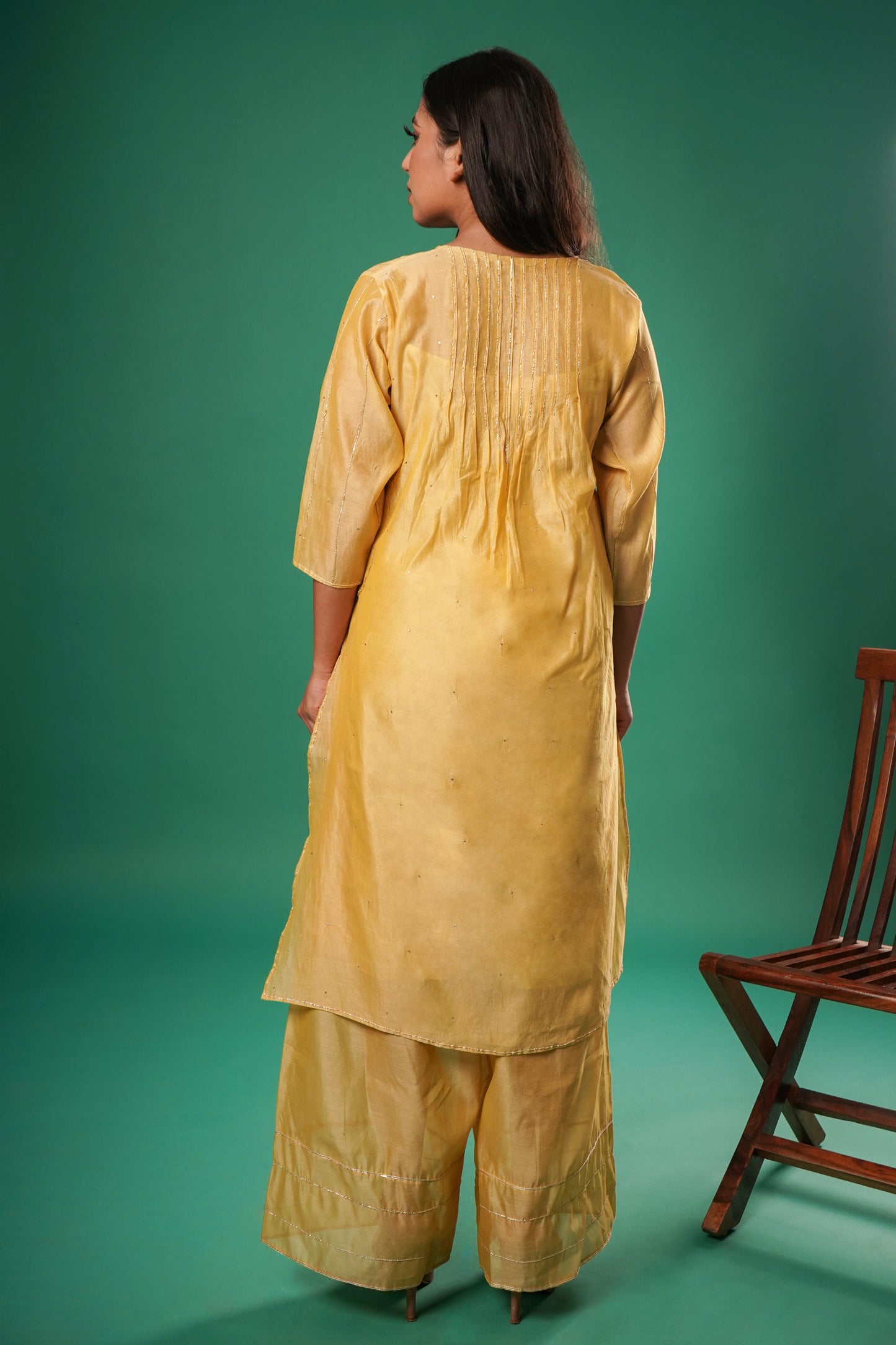 Women's Yellow Chanderi Kurta Set By Room9 The Popup Store