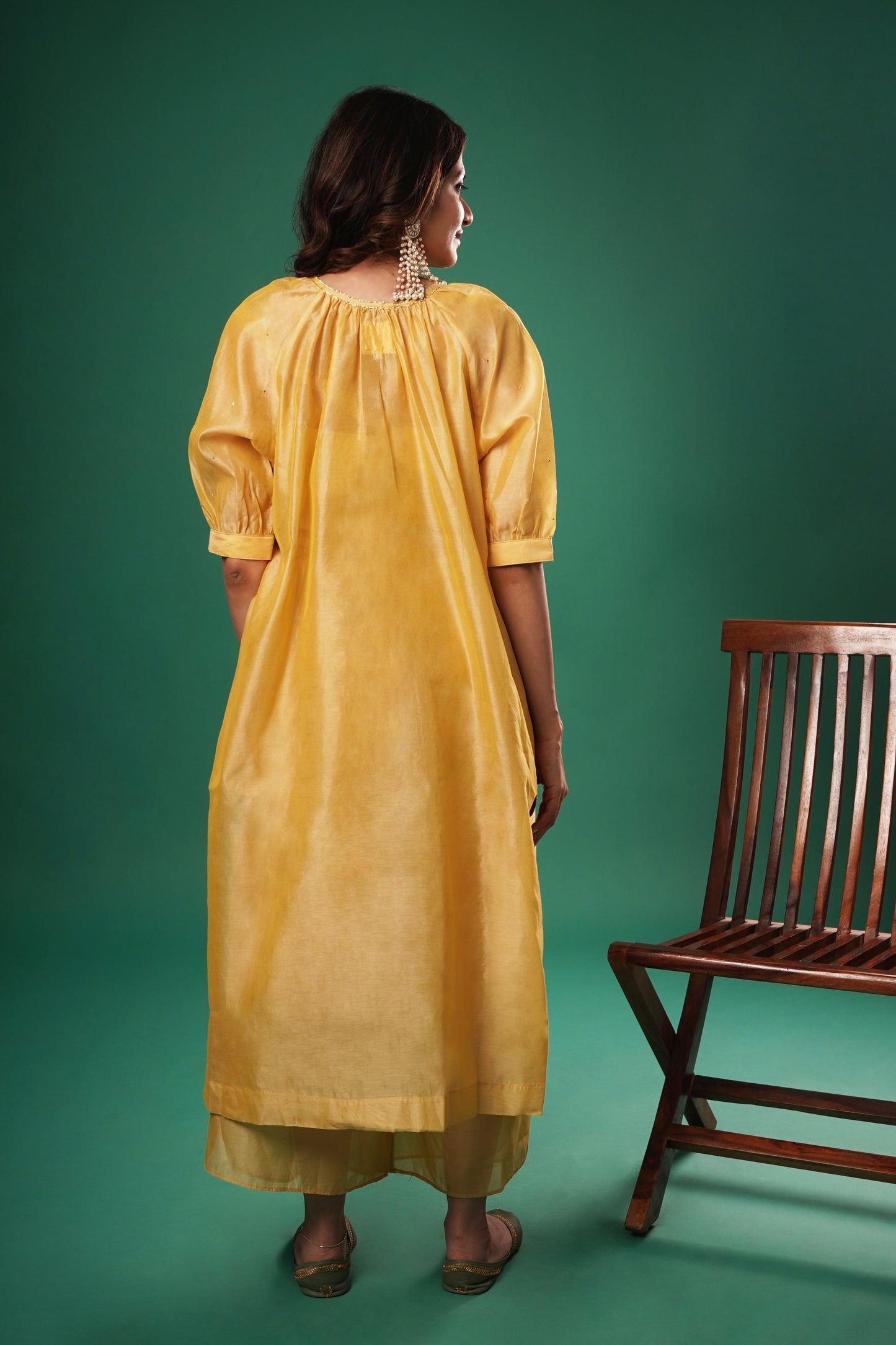 Women's Yellow Chanderi Cotton Muqaish Set By Room9 The Popup Store