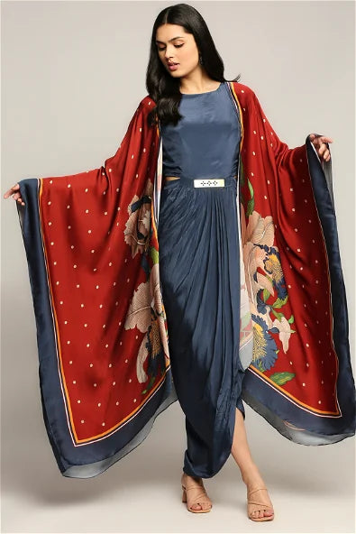 Women's Orchid Bloom Printed Drape Dress With Cape By Room9 The Popup Store