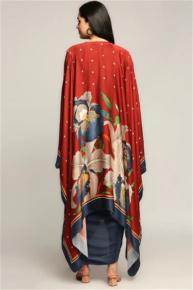 Women's Orchid Bloom Printed Drape Dress With Cape By Room9 The Popup Store