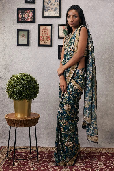 Women's Mehr Embroidered Pre-Draped Saree By Room9 The Popup Store