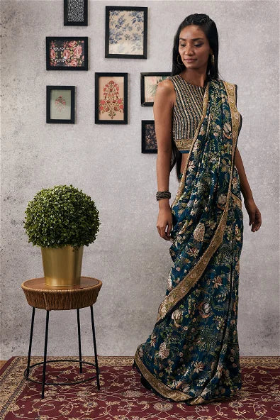 Women's Mehr Embroidered Pre-Draped Saree By Room9 The Popup Store