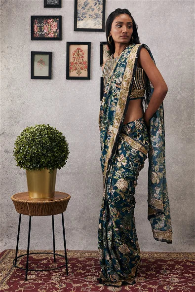 Women's Mehr Embroidered Pre-Draped Saree By Room9 The Popup Store