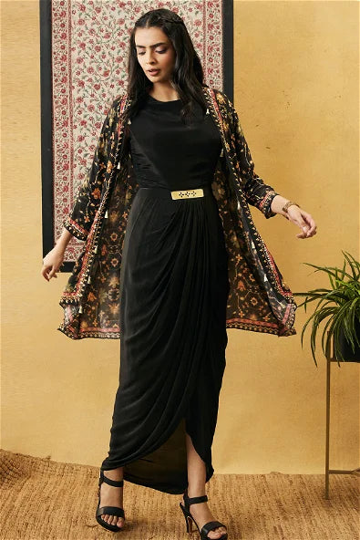 Women's Zahra Solid Drape Dress With Jacket By Room9 The Popup Store