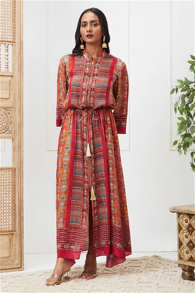 Women's Adah Embellished Dress With Waist Tie Up By Room9 The Popup Store