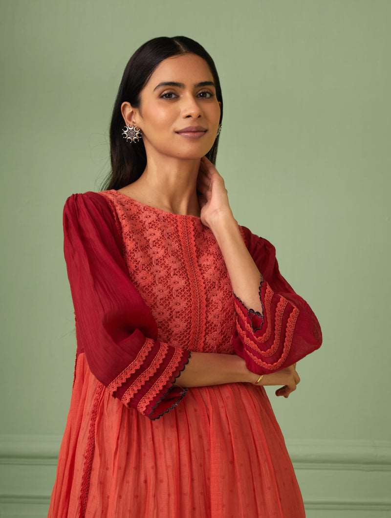 Women's Coral-Red Maxi Dress With Slip By Room9 The Popup Store
