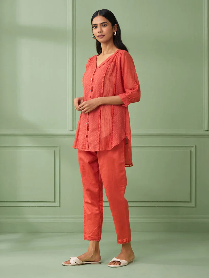 Women's Coral Shirt with Pants (Set of 3) By Room9 The Popup Store