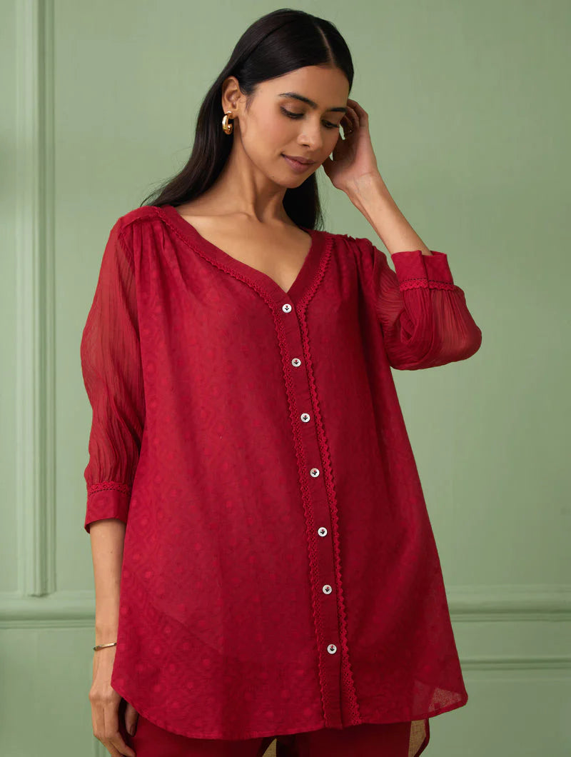 Women's Red Shirt with Pants (Set of 3) By Room9 The Popup Store