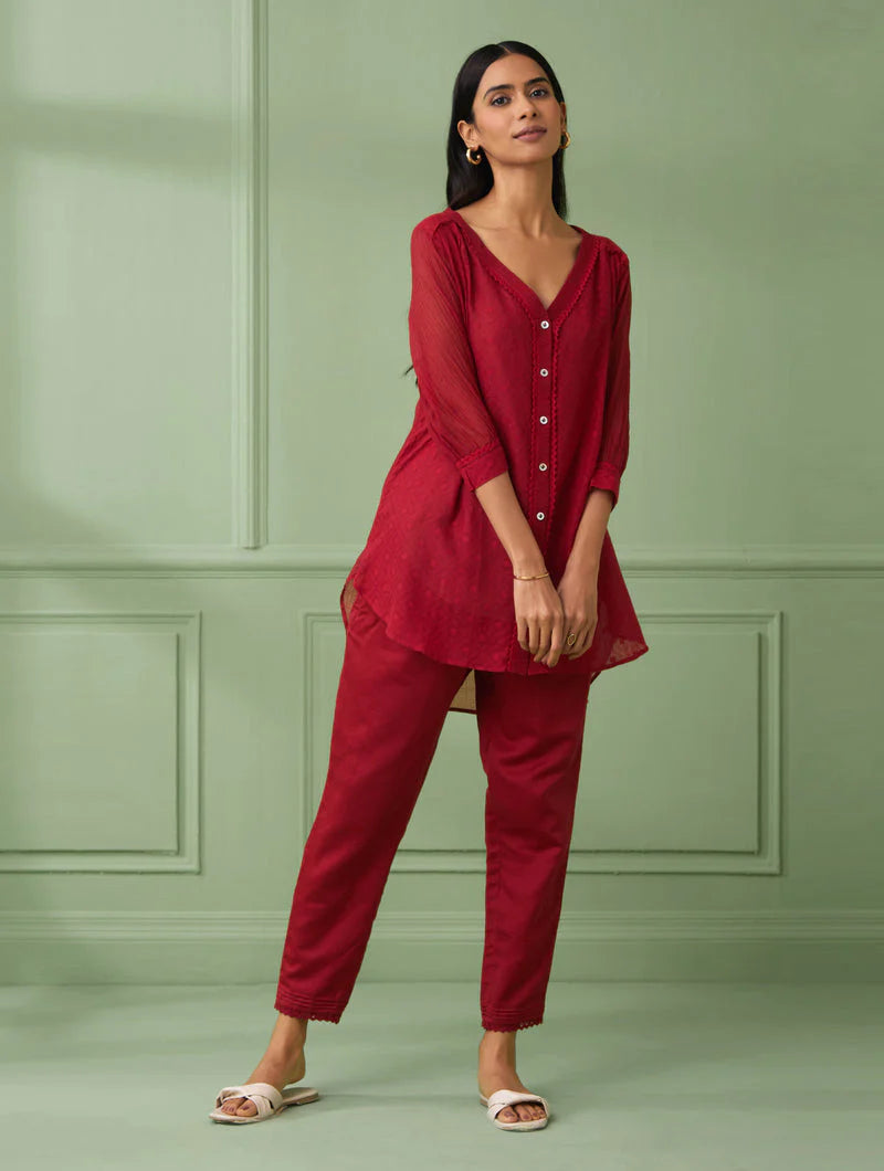Women's Red Shirt with Pants (Set of 3) By Room9 The Popup Store