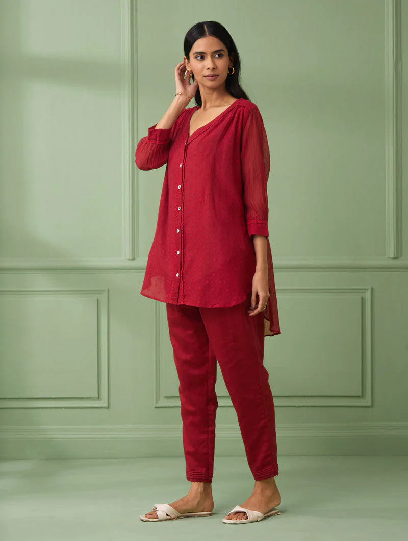 Women's Red Shirt with Pants (Set of 3) By Room9 The Popup Store