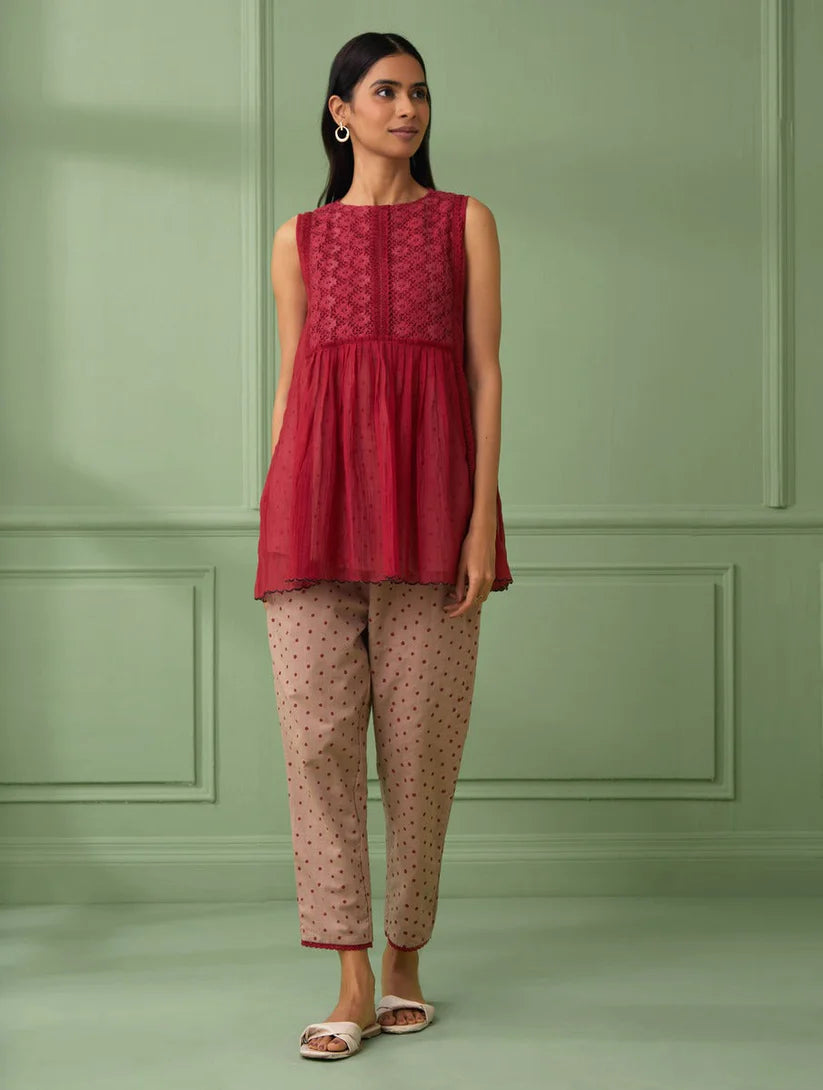 Women's Red lace Top & Pants (Set of 3) By Room9 The Popup Store