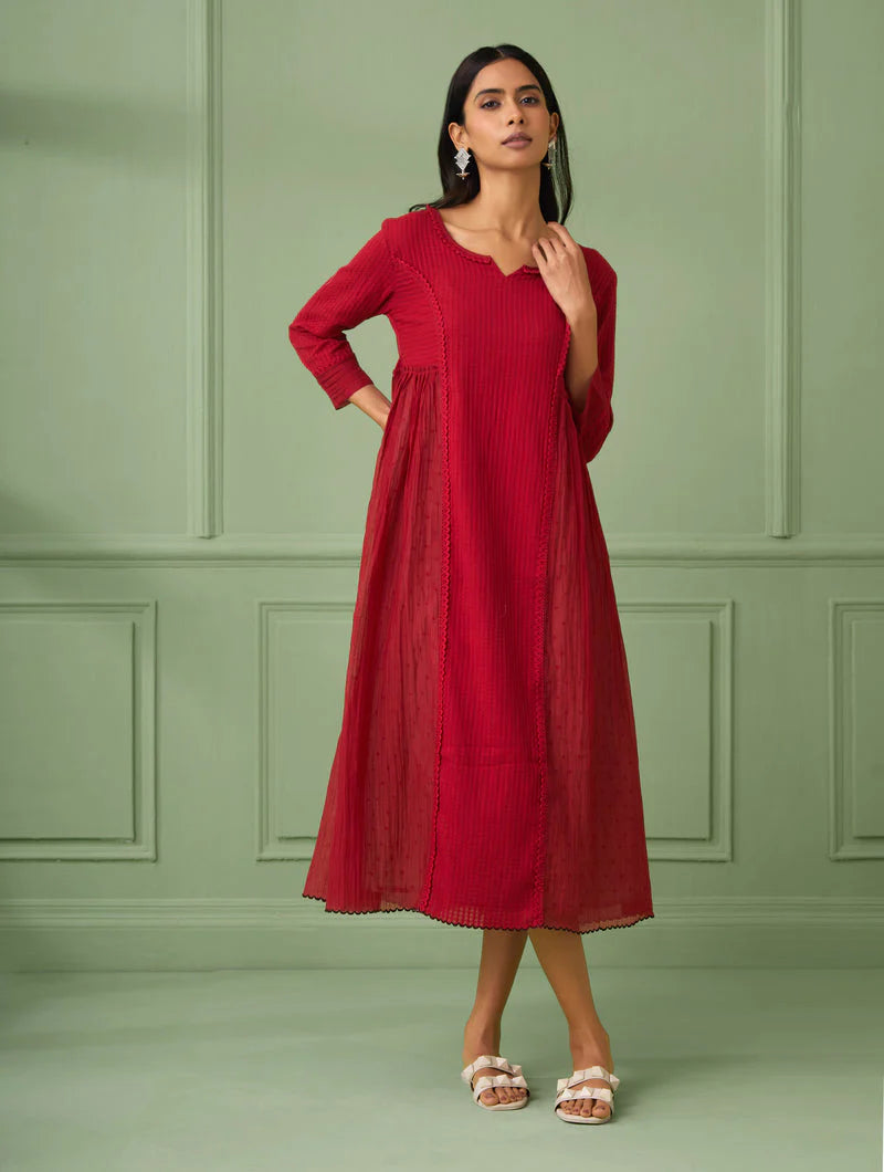 Women's Red Princess Line Gather Dress (Set of 2) By Room9 The Popup Store