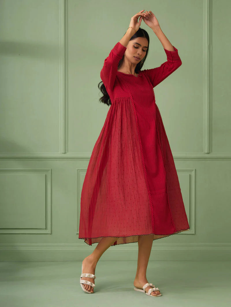 Women's Red Princess Line Gather Dress (Set of 2) By Room9 The Popup Store