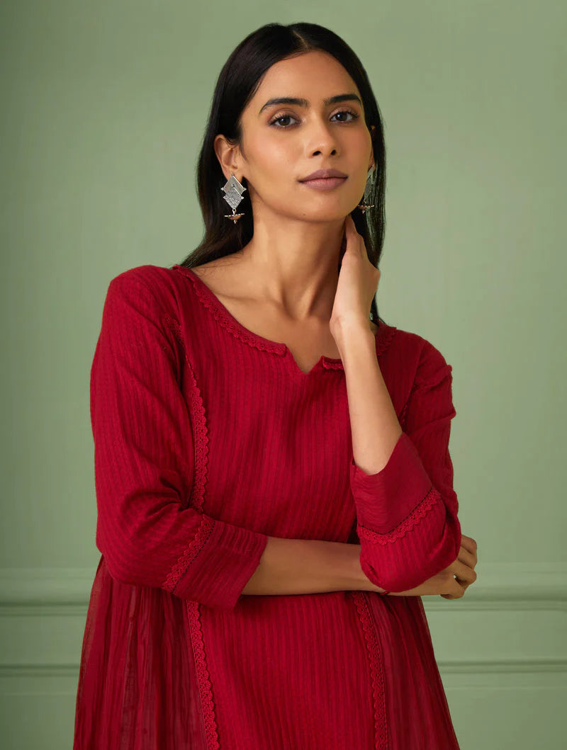 Women's Red Princess Line Gather Dress (Set of 2) By Room9 The Popup Store