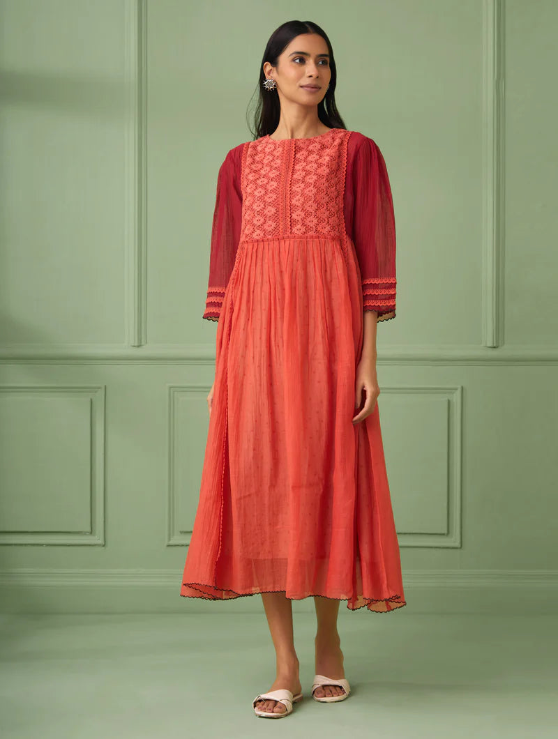 Women's Coral-Red Maxi Dress With Slip By Room9 The Popup Store